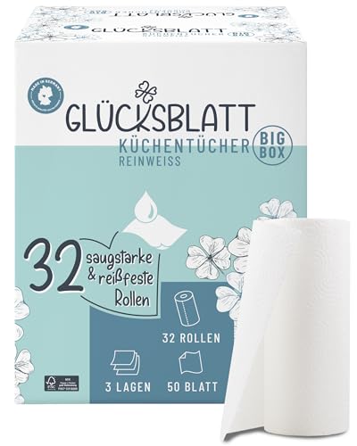 Glücksblatt Küchentücher Küchenpapier 32 Rollen à 50 Blatt, 3-lagig, saugstark