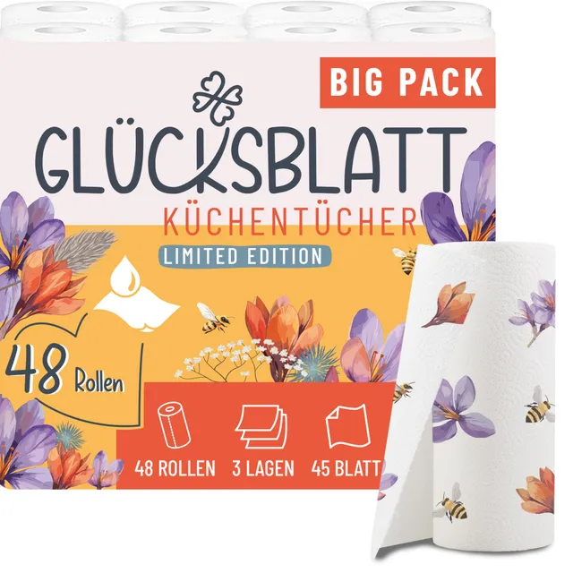 Glücksblatt Küchentücher mit Motiven 48 Rollen 3-lagig saugstark