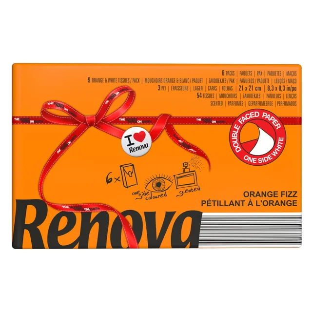 Renova Tissues ORANGE FIZZ Taschentücher, 6 Packungen, Orangenduft