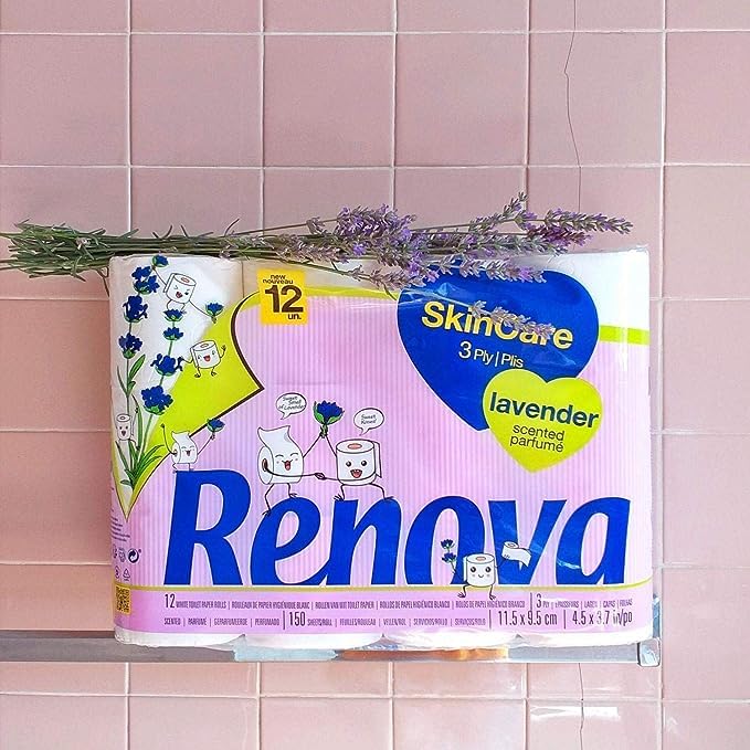Renova Toilet Paper SKINCARE LAVENDER Toilettenpapier 12 Rollen, weiß, Lavendelduft