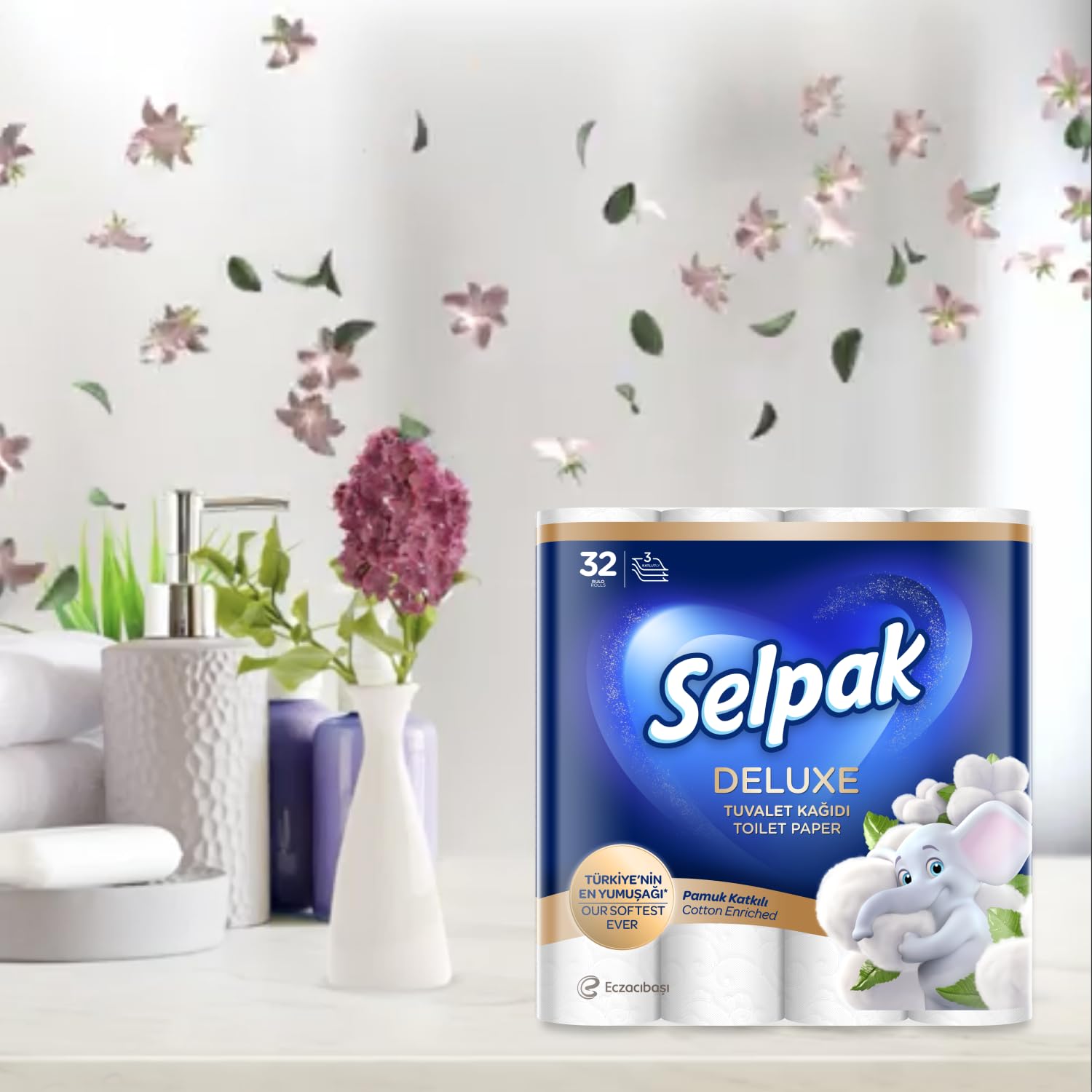 Selpak Deluxe Toilettenpapier 96 Rollen, 3-lagig mit Baumwollfasern