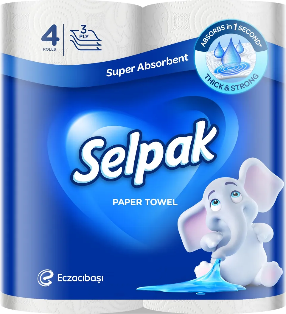 Selpak Paper Towels Papierhandtücher, 4er-Pack, 3-lagig mit Elefantendesign