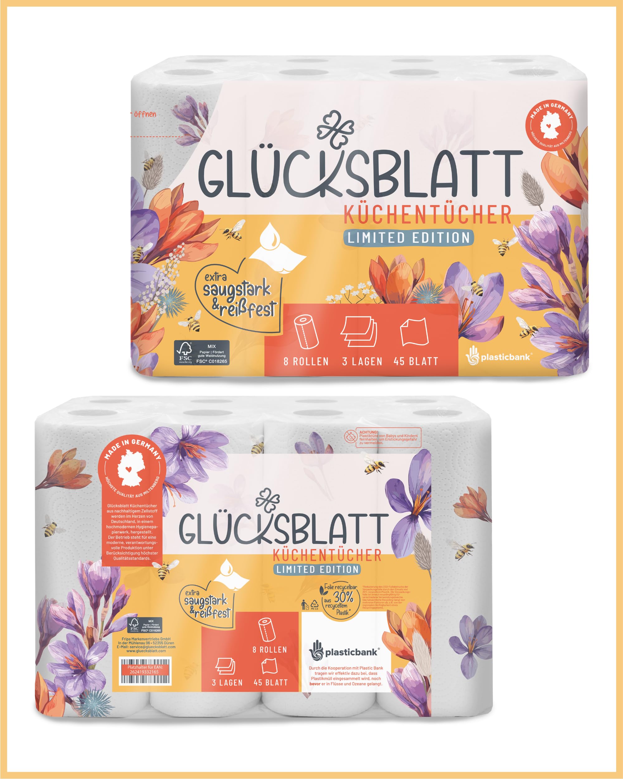 Glücksblatt Küchentücher mit Motiven 48 Rollen 3-lagig saugstark