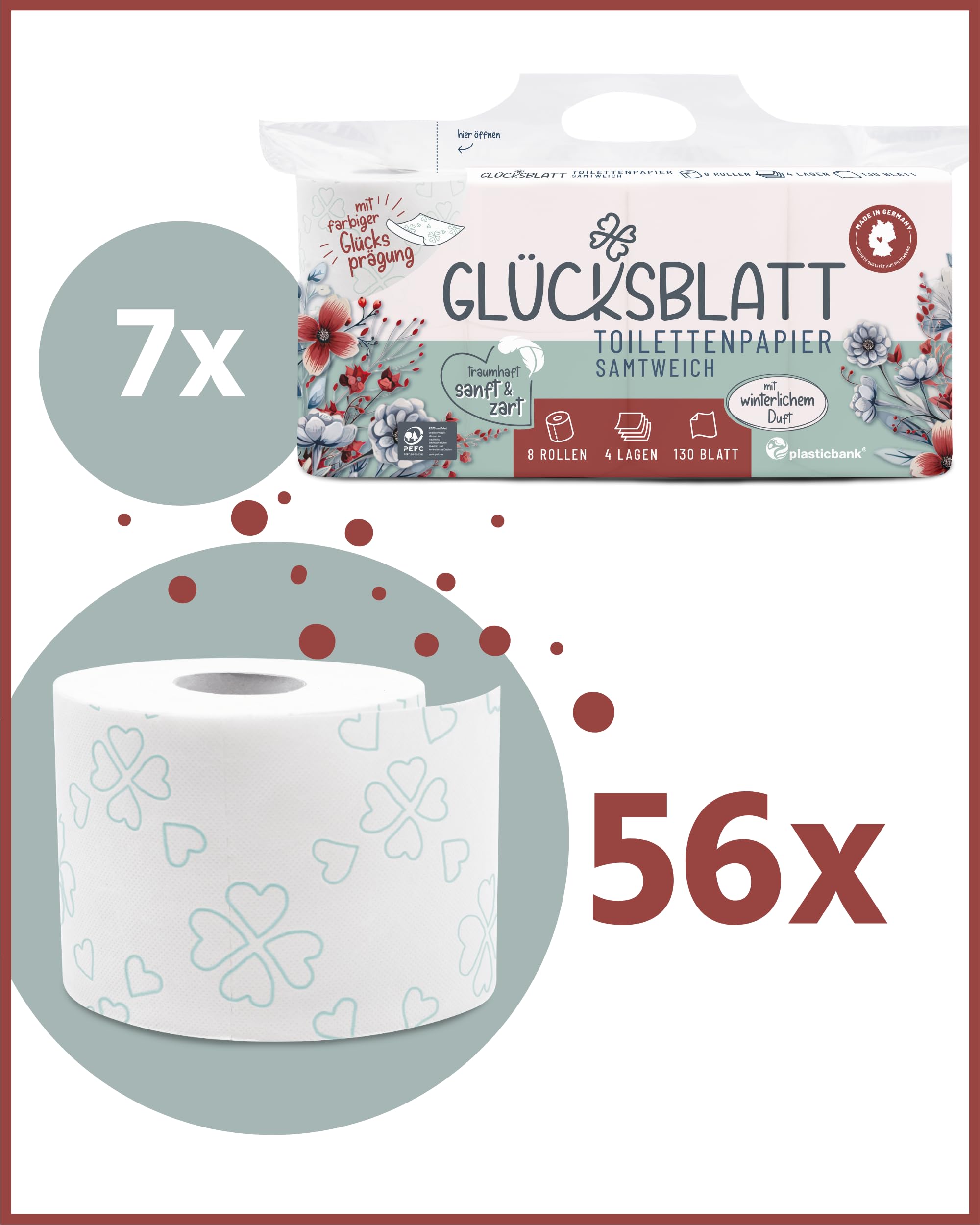 Glücksblatt Toilettenpapier samtweich, 56 Rollen mit Vanilleduft