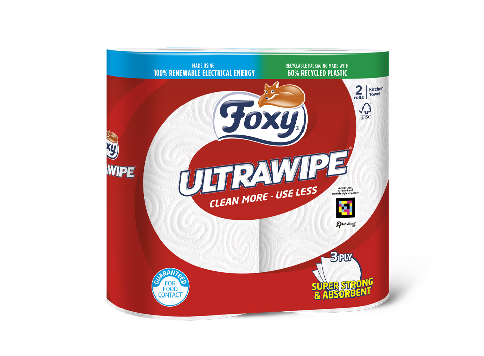 Foxy Ultrawipe Küchentücher 2 Rollen, 3-lagig und extra saugfähig