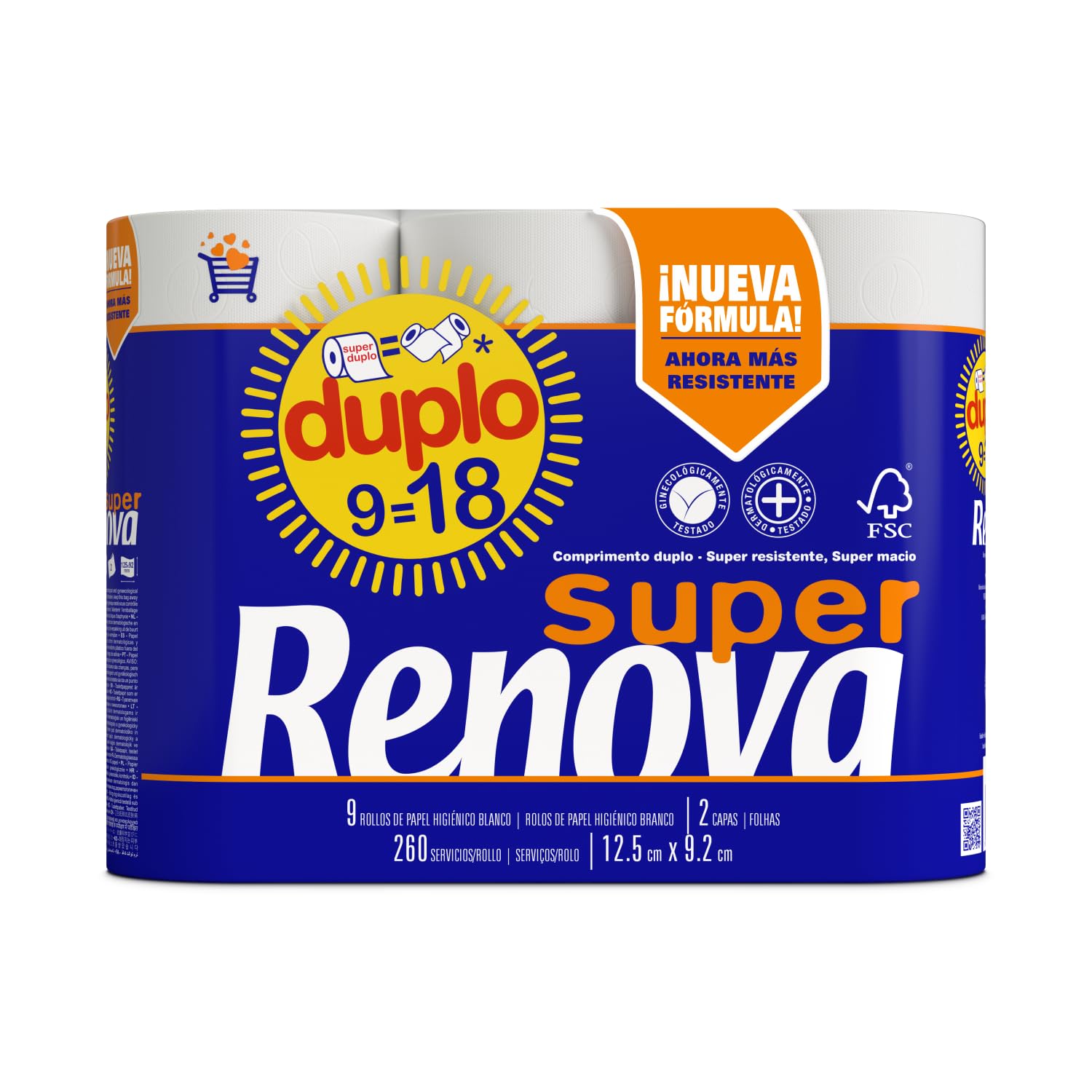 Renova Toilet Paper SUPER DOUBLE Toilettenpapier 9 Rollen 260 Blatt