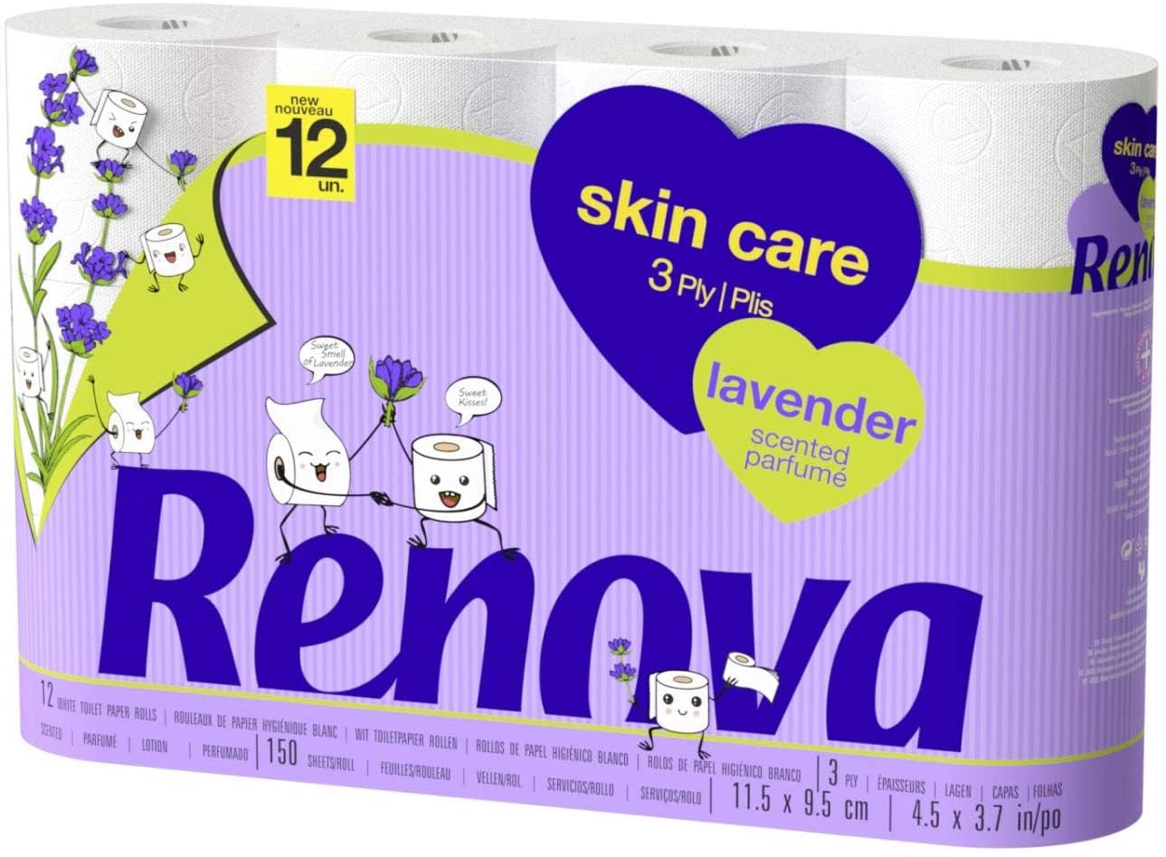 Renova Toilet Paper SKINCARE LAVENDER Toilettenpapier 12 Rollen, weiß, Lavendelduft