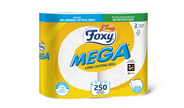 Foxy Mega Haushaltstücher, 2 Rollen, mikrowellengeeignet