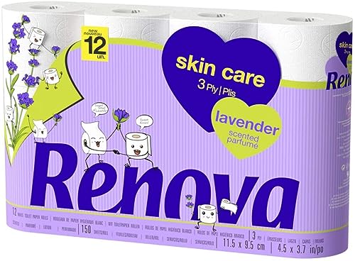Renova Toilet Paper SKINCARE LAVENDER Toilettenpapier 12 Rollen, weiß, Lavendelduft