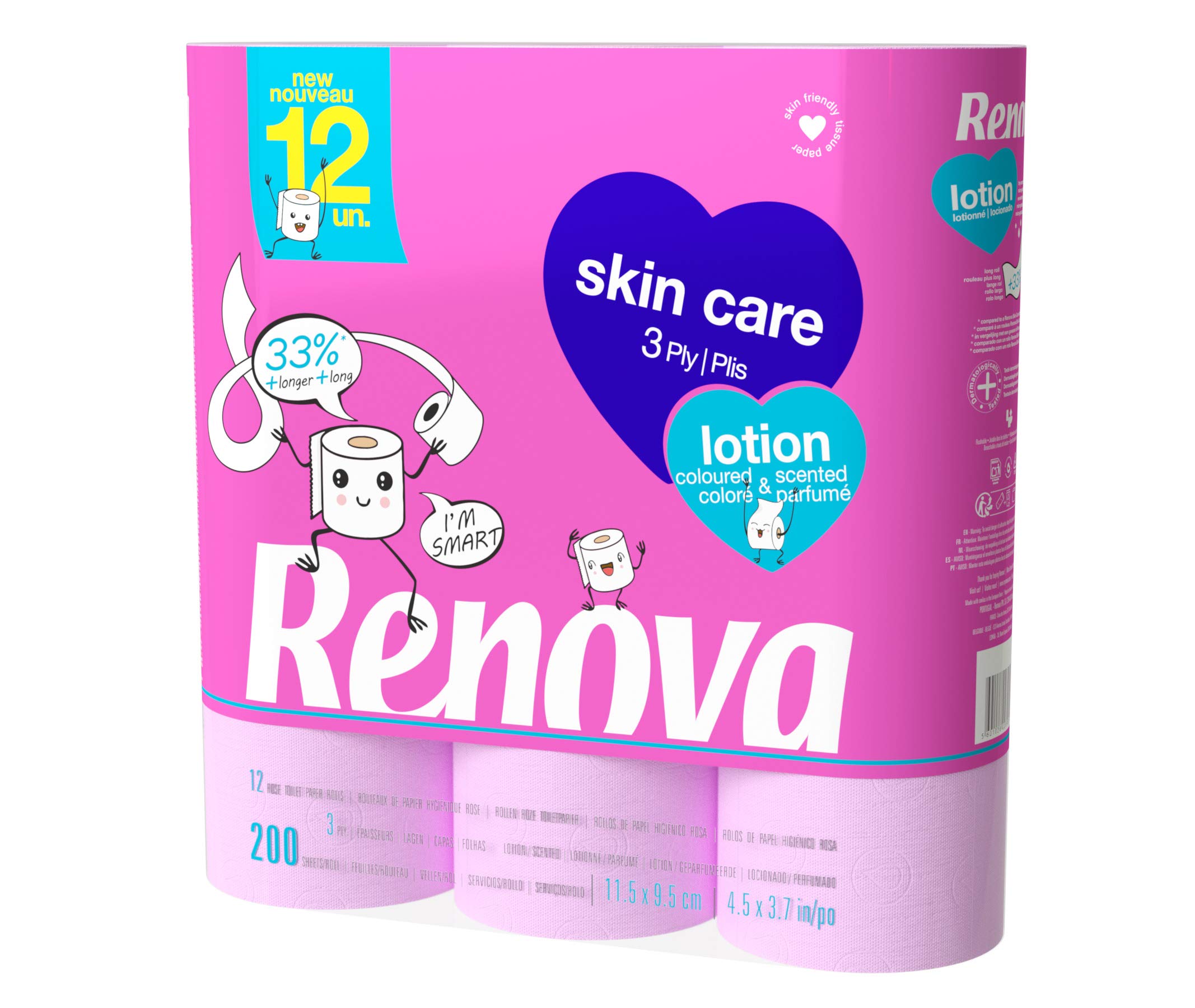 Renova Toilet Paper SKINCARE LOTION Toilettenpapier rosa, 12 Rollen