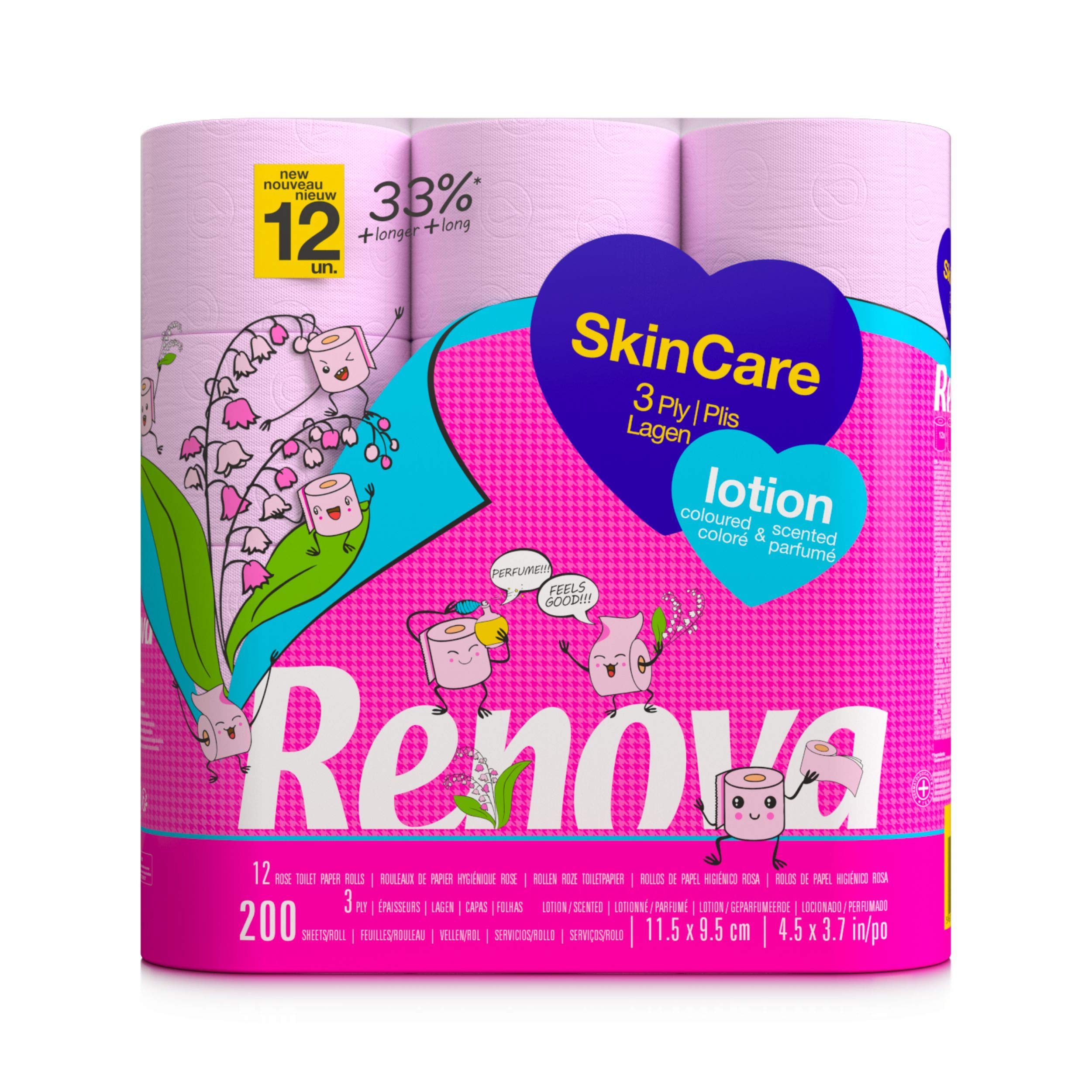 Renova Toilet Paper SKINCARE LOTION Toilettenpapier rosa, 12 Rollen