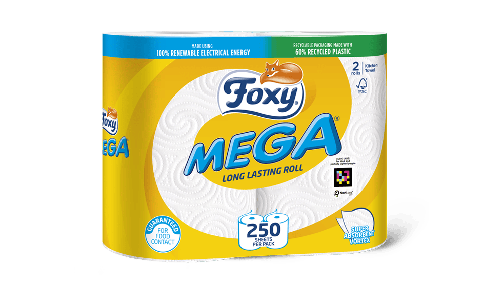 Foxy Mega Haushaltstücher, 2 Rollen, mikrowellengeeignet