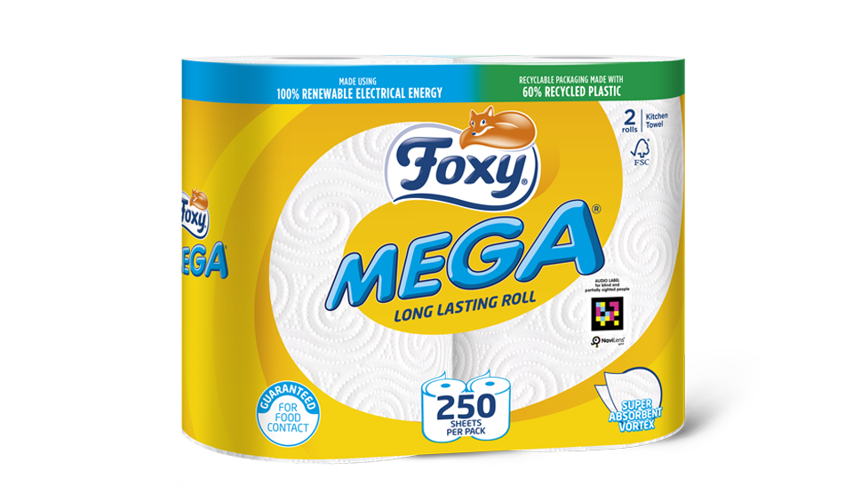 Foxy Mega Haushaltstücher, 2 Rollen, mikrowellengeeignet