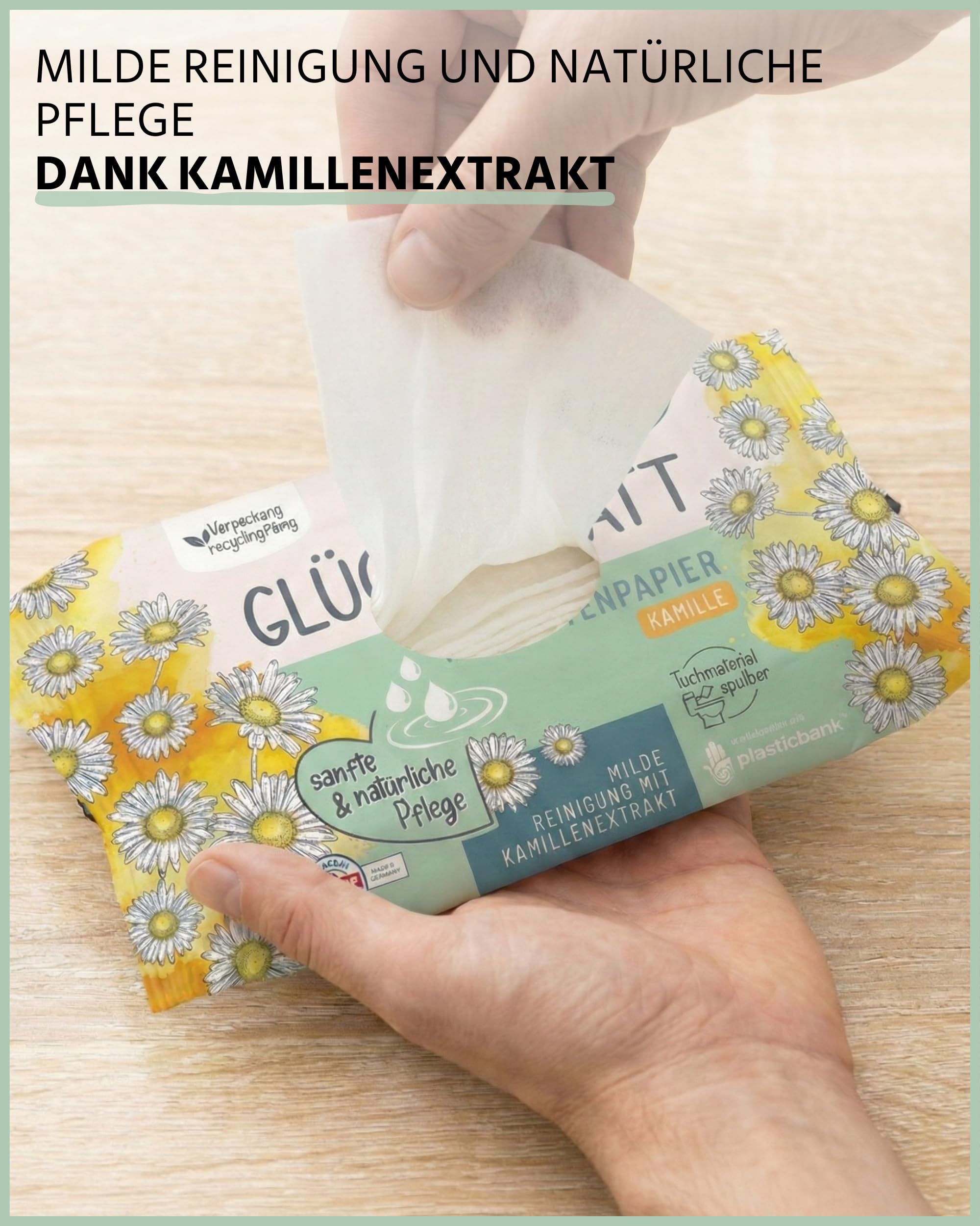 Glücksblatt Tücher feuchtes Toilettenpapier Kamille 12 x 42 Tücher, mit Kamillenextrakt