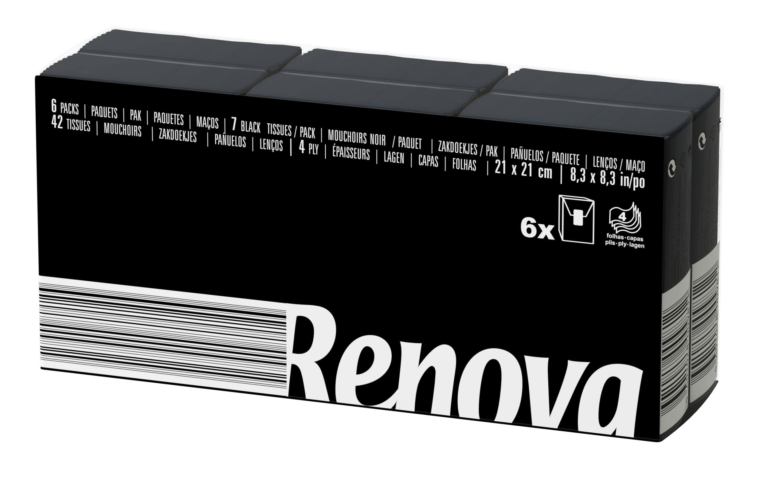Renova Tissues Compact schwarze Taschentücher 6 Päckchen