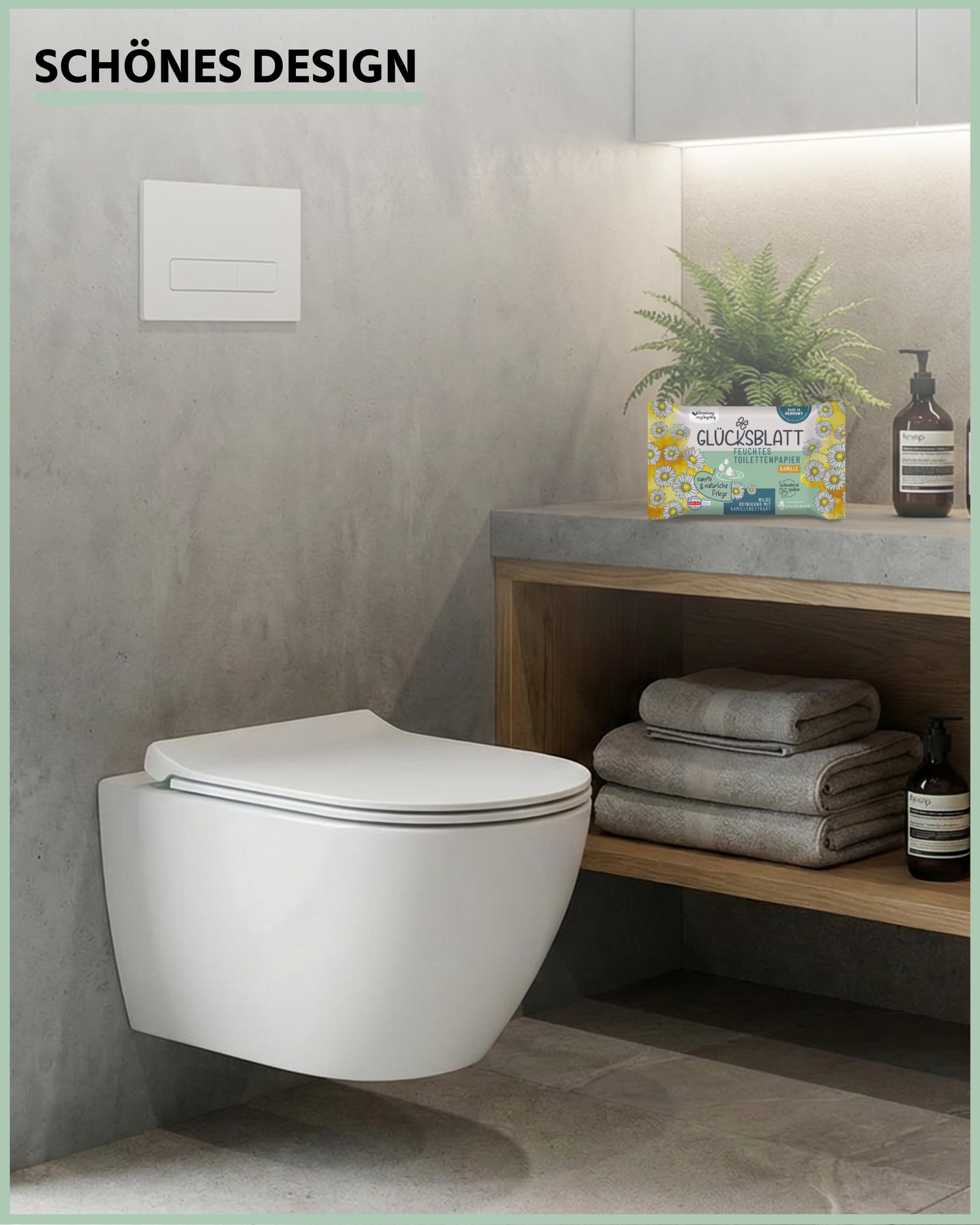 Glücksblatt Tücher feuchtes Toilettenpapier Kamille 12 x 42 Tücher, mit Kamillenextrakt