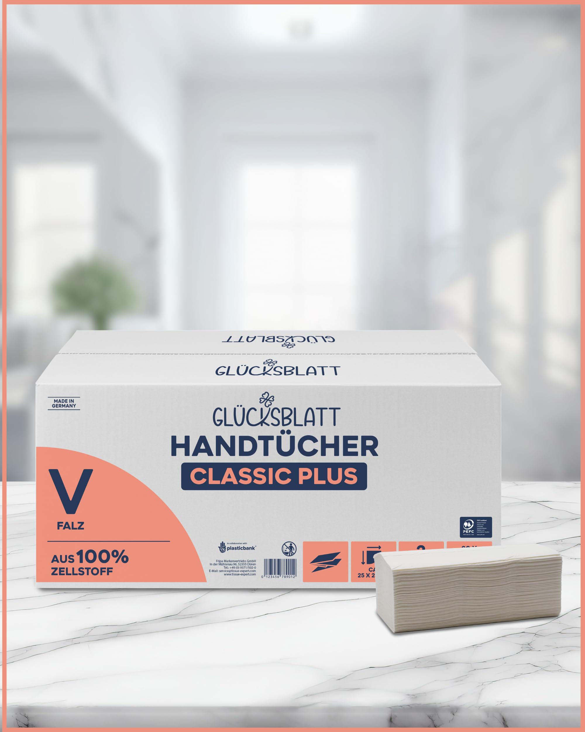 Glücksblatt Handtücher Papierhandtücher, 3000 Blatt, V-Falz, 2-lagig