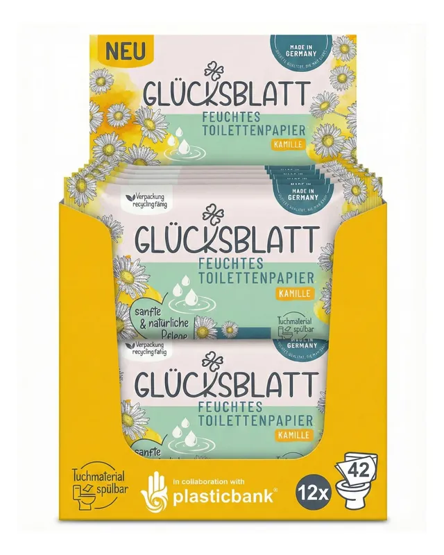 Glücksblatt Tücher feuchtes Toilettenpapier Kamille 12 x 42 Tücher, mit Kamillenextrakt