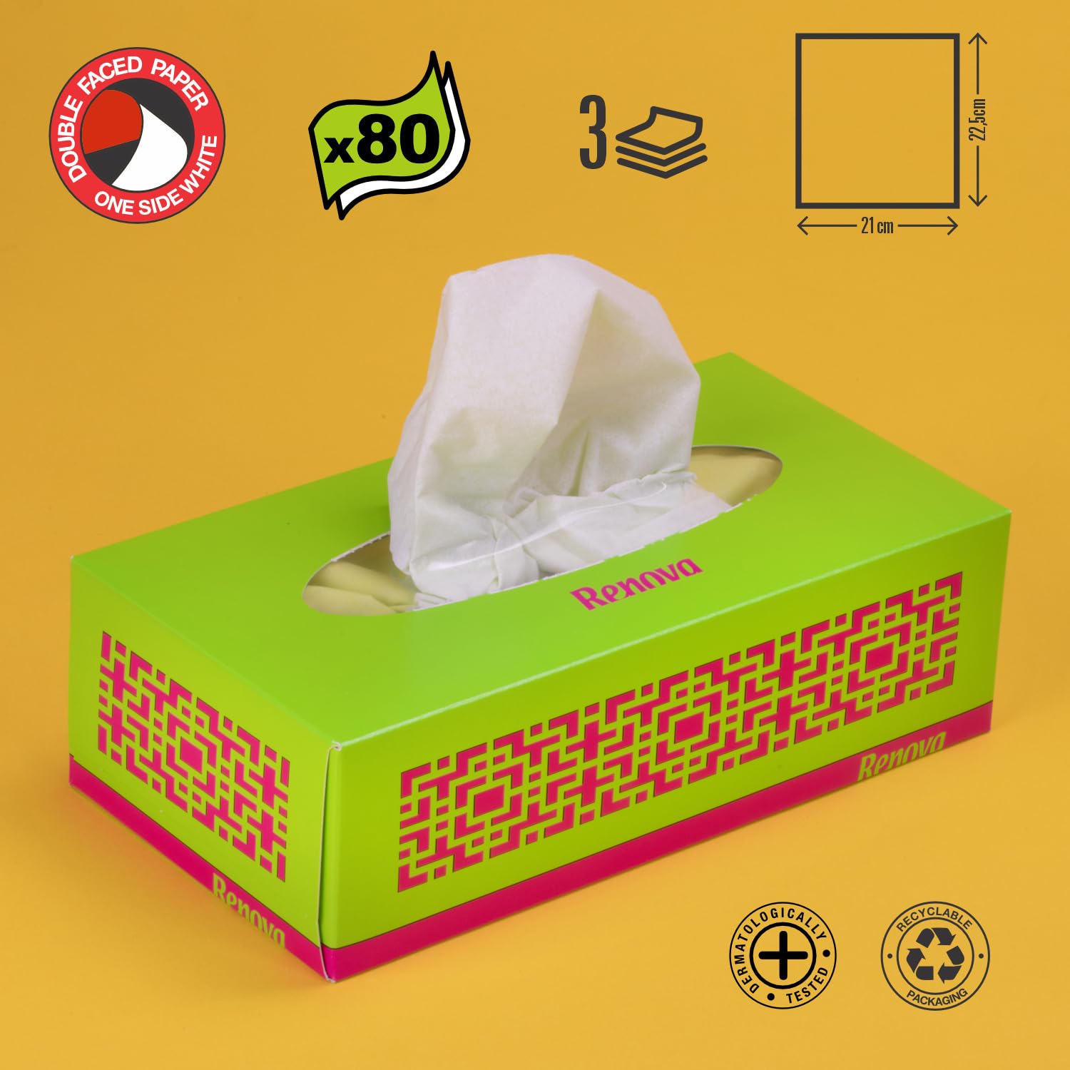 Renova Tissues GREEN Facial Kosmetiktücher, 80 Stück, 3-lagig