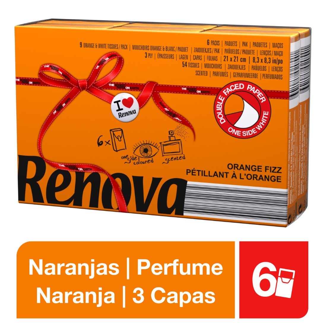 Renova Tissues ORANGE FIZZ Taschentücher, 6 Packungen, Orangenduft