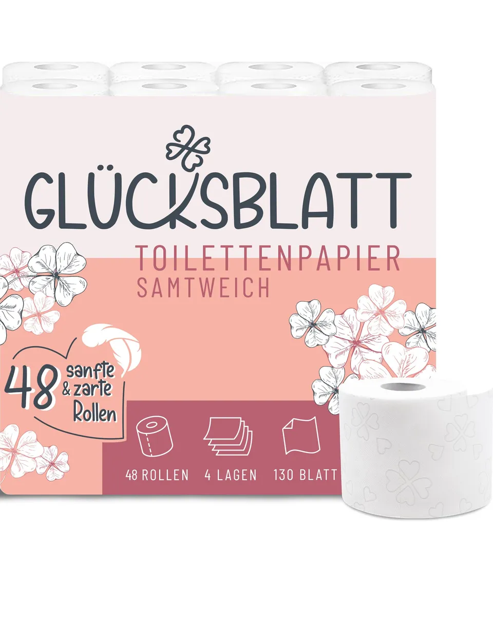 Glücksblatt Toilettenpapier samtweich 4-lagig Klopapier 48 Rollen