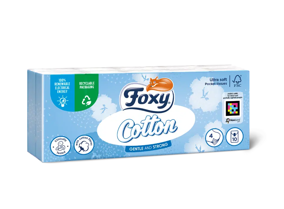 Foxy Cotton Taschentücher, 10 Packungen, 4-lagig
