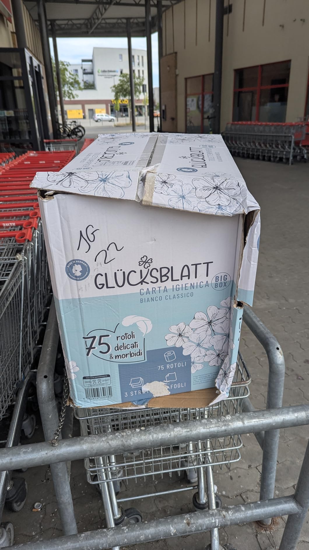 Glücksblatt Toilettenpapier Box, 75 Rollen à 180 Blatt, 3-lagig