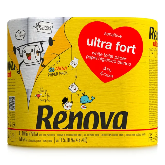 Renova Ultra Fort Toilettenpapier 4 Rollen, weiß und 4-lagig