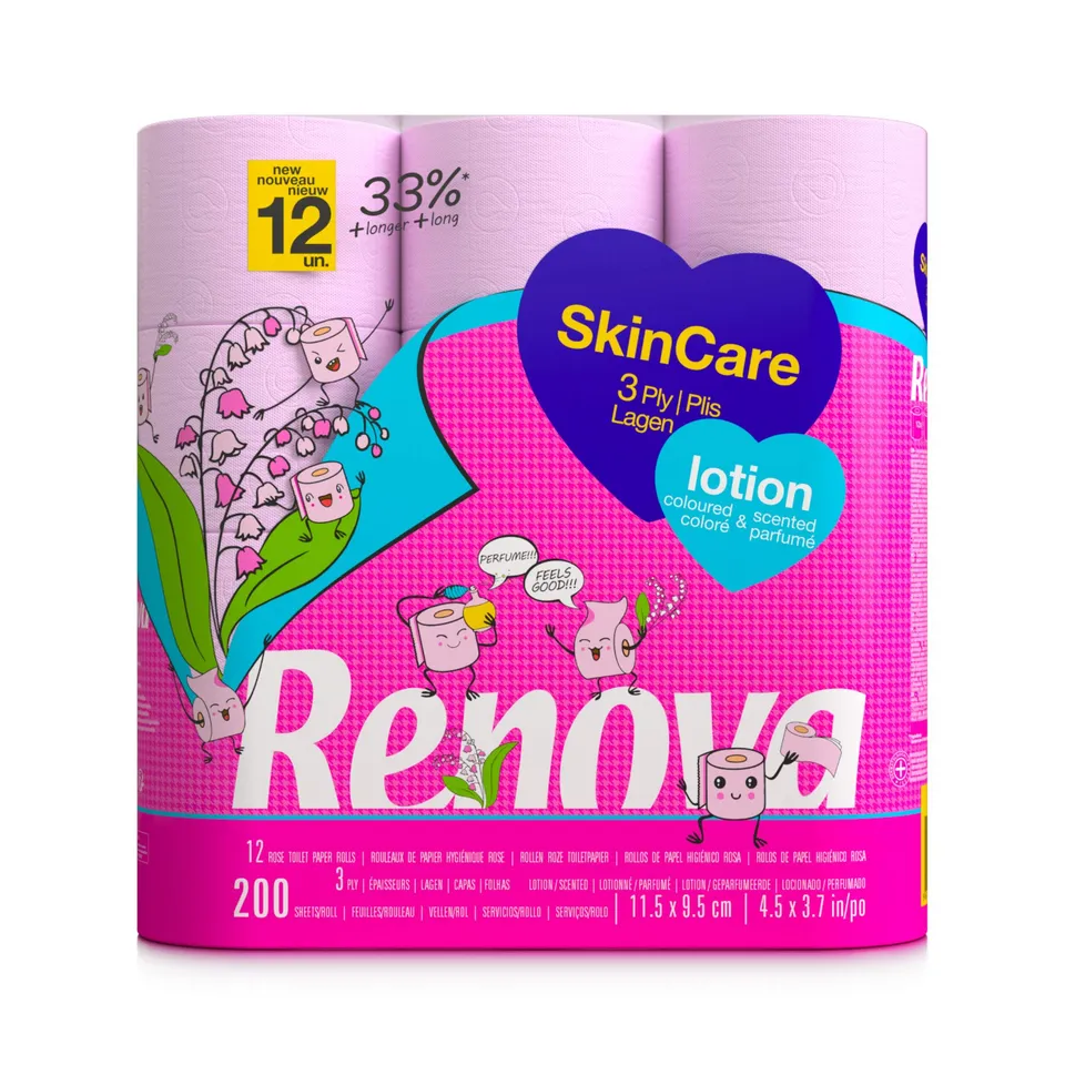 Renova Toilet Paper SKINCARE LOTION Toilettenpapier rosa, 12 Rollen