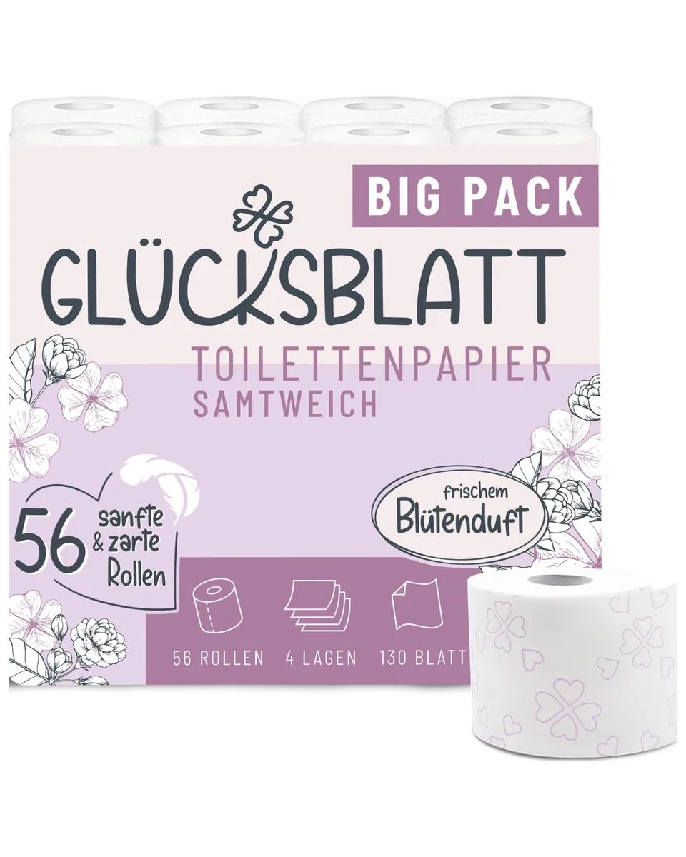 Glücksblatt Toilettenpapier Toilettenpapier 56 Rollen Blütenduft 4-lagig