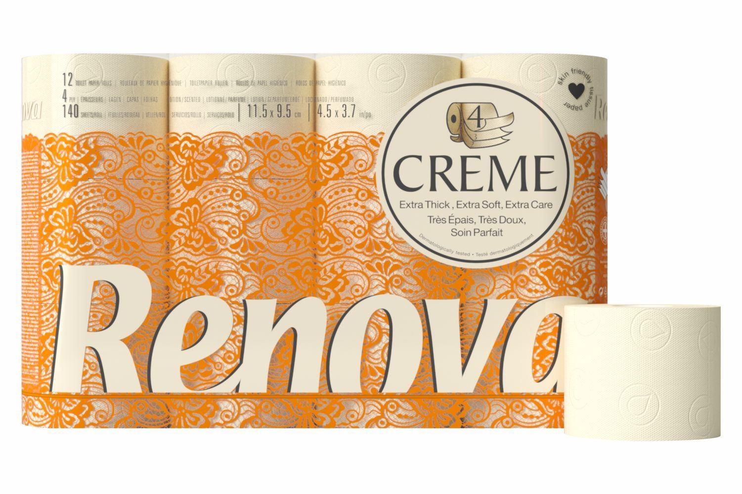 Renova Toilet Paper Toilettenpapier 4 lagig Creme parfümiert 12 Rollen