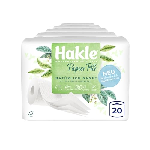 Hakle Papier Pur Toilettenpapier 20 Rollen 4-lagig mit Recyclinganteil