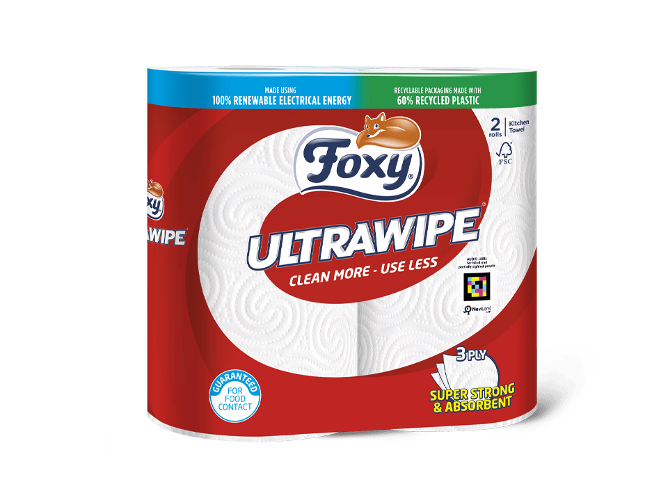Foxy Ultrawipe Küchentücher 2 Rollen, 3-lagig und extra saugfähig