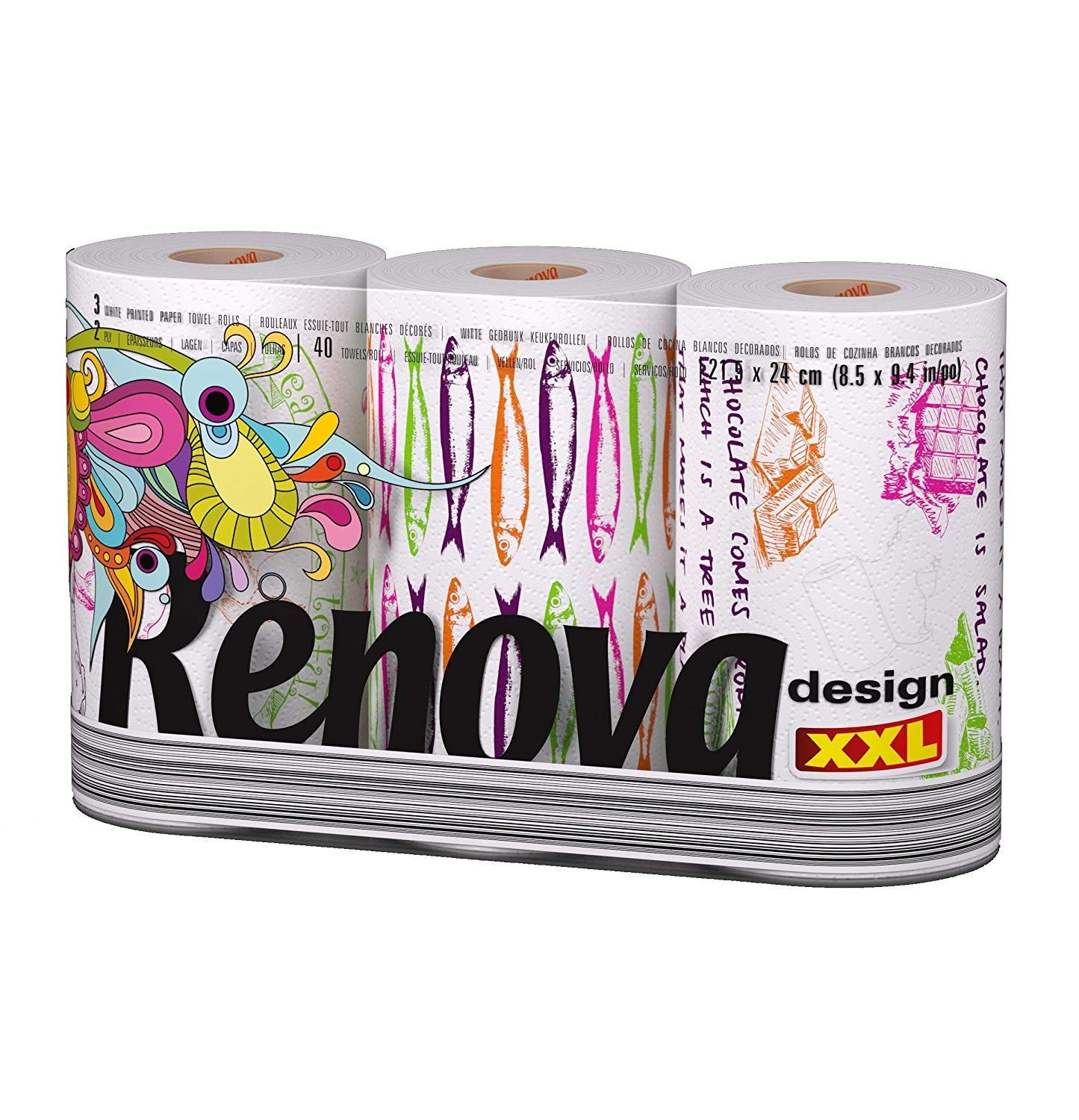 Renova Kitchen Roll Design Paper Kitchen Towels Küchenpapier XXL, 3 Rollen